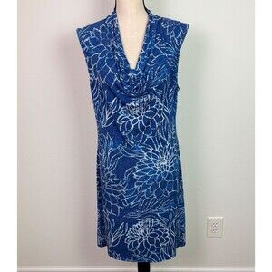 Tommy Bahama Bungalow Blooms Cowl Neck Dress Island Navy Sleeveless Medium